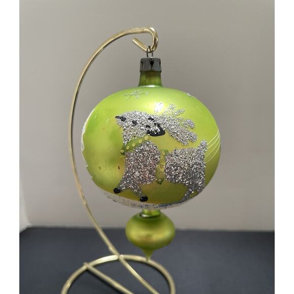 Vintage Original Cap Poland Teardrop Double Ball Mica Glass Ornament. Large 4.5” - Picture 3 of 6